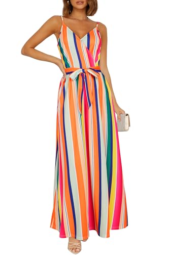 OUGES Womens Summer Maxi Dress V Neck Floral Adjustable Spaghetti Strap Beach Dresses(Floral12,L)