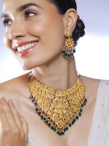 Image of Rubans Gold Plated Temple Necklace Set Traditional Statement Jewellery Gift for Women & Girls