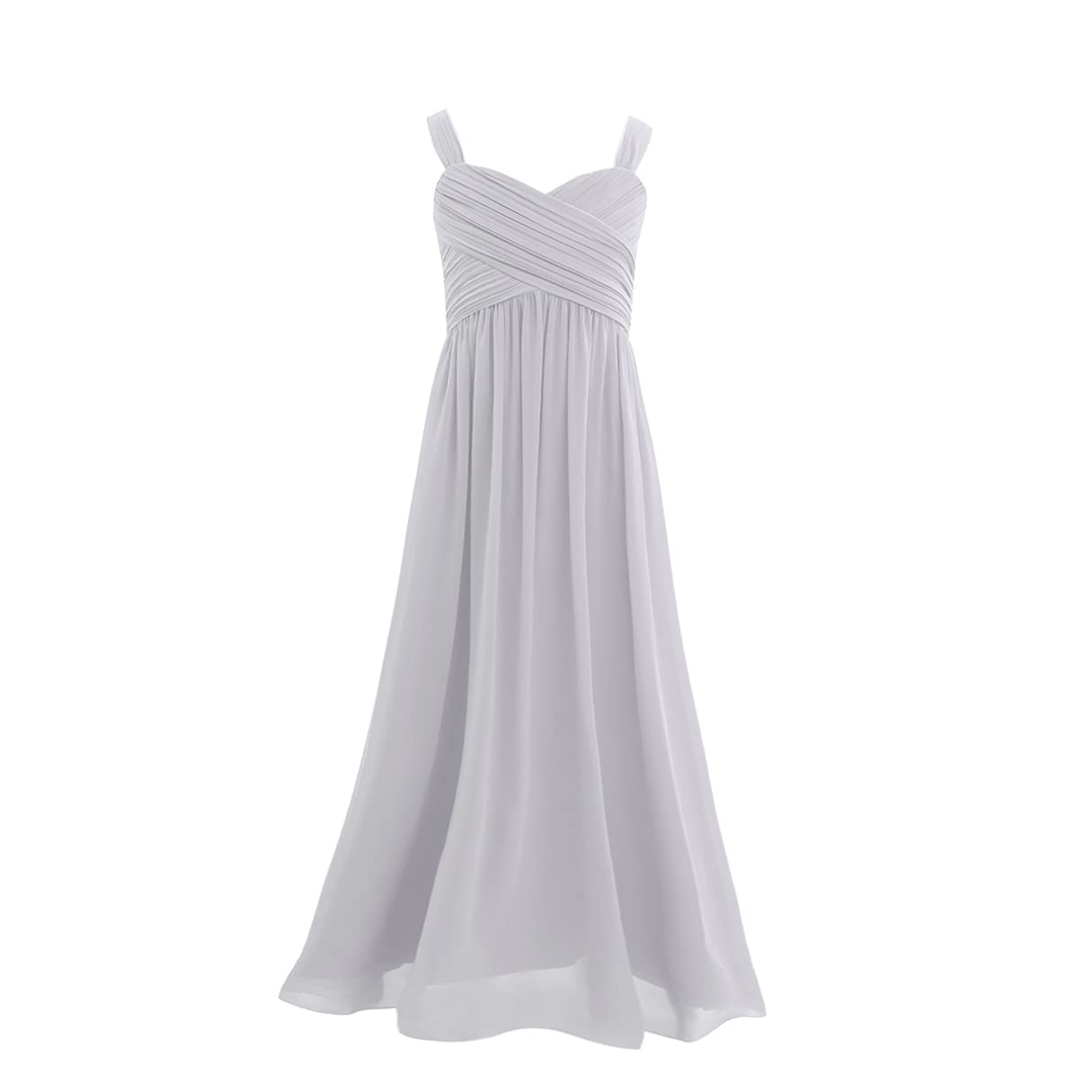 iiniim Little Big Girls Sleeveless Chiffon Pleated Flower Girl Dress Junior Bridesmaid Long Dress Princess Maix Prom Gown Grey 14 Years