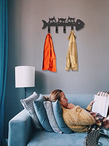 Steti Wall Mounted Cat Coat Racks, 16 Inch Modern Unique Towel Rack With 4 Durable Hooks For Bathroom Wall, Decorative Key And Dog Leash Holder, Kitchen Utensils Hangers, Matte Black #TOP5