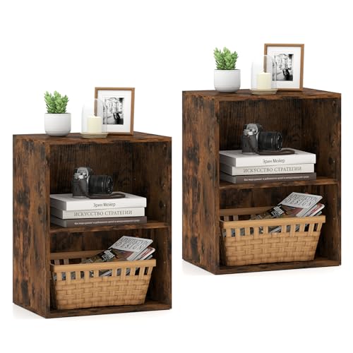 Tangkula 2-Cube Bookcase, Floor Standing Open Bookshelf, 5-Position Adjustable Shelf,