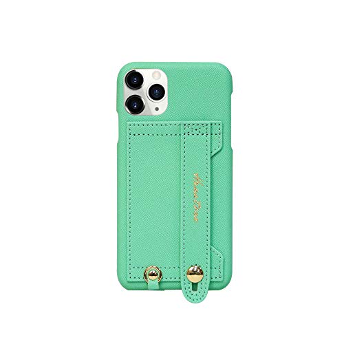 iPhone11ProMax ケース Handy ハードケース PUレザー 落下防止 耐衝撃 スタンド機能 ハンディベルト ハンドメイド ストラップホール ストラップリング カードポケット ミントグリーン 薄荷色 春緑色 H6-11ProMax-MintGreen