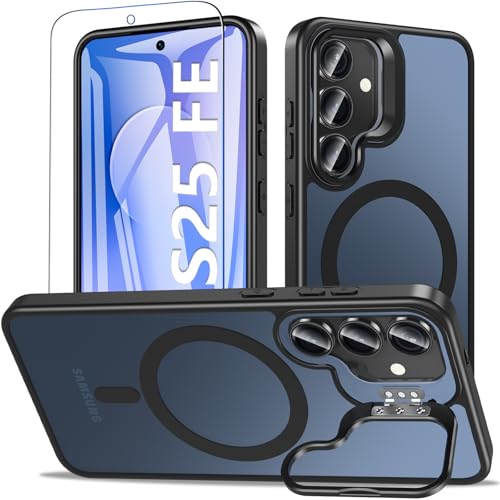Coque Samsung S25 FE noire haut de gamme, dos translucide mat et anneau MagSafe épuré
