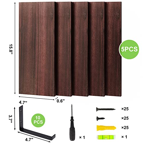 Fixwal Floating Shelves, Width 4.7In Wall Shelves Set Of 5, Rustic Wood Wall Storage Shelves For Bedroom, Living Room, Kitchen, Bathroom, Office And Plants (Walnut Brown) #TOP2