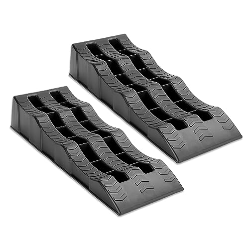 Holdfiturn 2PCS Car Ramps 4 Ton Plastic Kerb Ramps Wavy Ramp Heavy Duty 3 Step Car Lift Ramps Caravan Leveling Ramp for Home Garage Motorhome Leveling 61X21.5X12CM