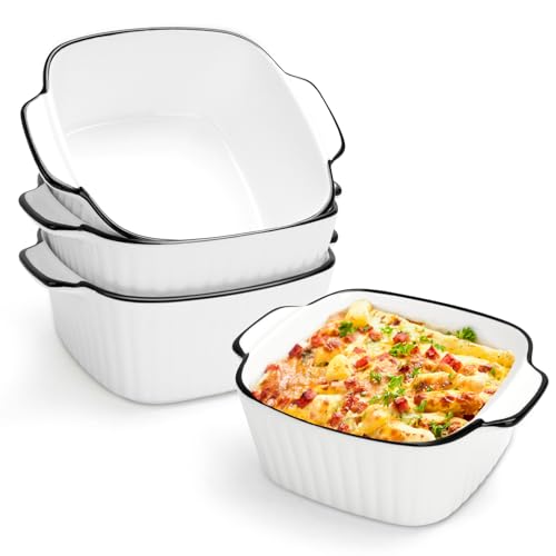 Vikcvcsc Bandejas Horno, Platos de Cerámica para Hornear Juego de 4, 400ML Plato Hornear Ceramica con Asas, Platos Pequeños para Hornear,para Lasaña Apto para Horno, Freidora de Aire y Microondas