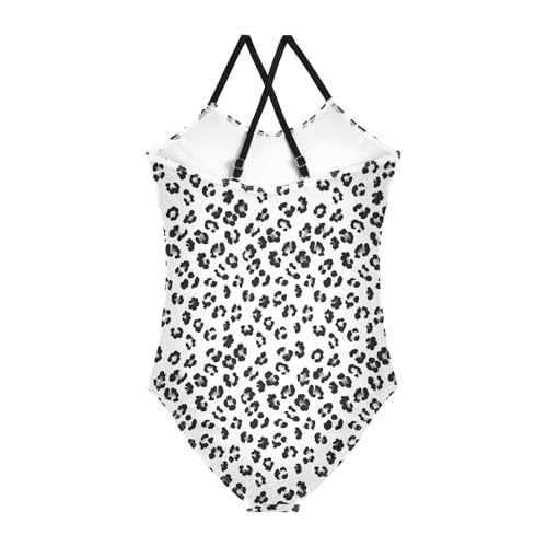 senya Girls Swimsuits One-Piece Swimwear Tie Bathing Suit Beach Summer Round Neck 4T Black and White Abstract Print Pattern2
