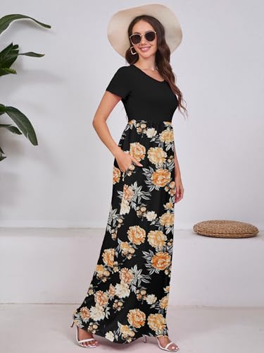 Image of DEARCASE Maxi Dress for Women Short Sleeve Casual Summer Loose Plain Comfy Long Dresses with Pockets