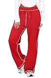 DISCIPBUSH Track Pants Women Sweatpants Soft Jogging Straight Pajama Sweats Wide Leg Sweatpants Women Lounge Pants Joggers Red L
