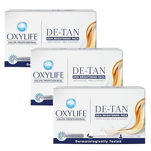 Image of Oxylife Salon Professional De-Tan Pack - 48g x 3 (144g) | 15-Min Tan Removal Cream | With Kojic Acid, Milk & Honey | Suitable for Men & Women | Dermatologically Tested | Sulphate & Paraben Free