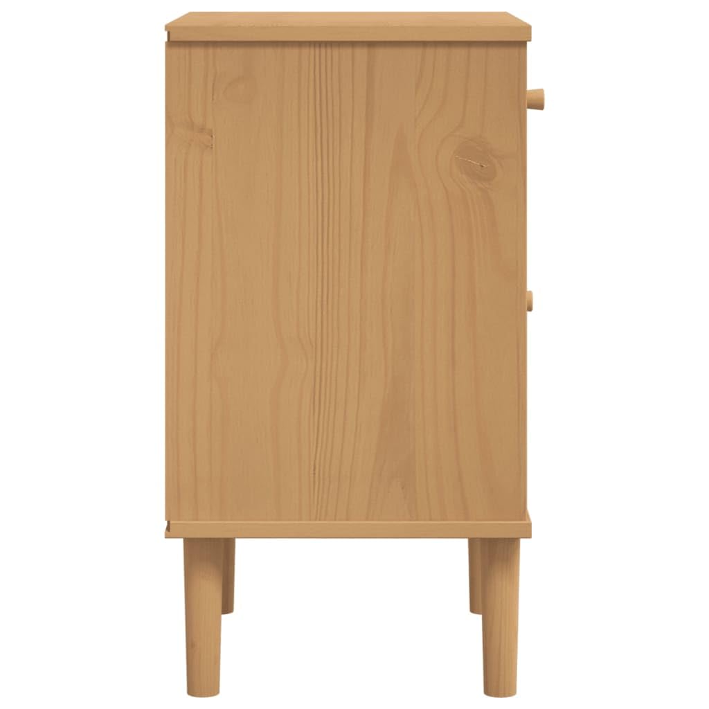 Comodino SENJA Aspetto Rattan Marrone 40x35x65 cm in Legno Pino Elegante Mobiletto Notte in Rattan Look per Camera Letto con Cassetto Salva Spazio