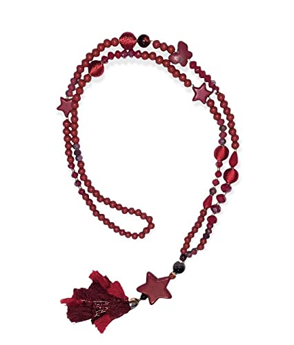 ONY Sautoir Collier Perles Bois avec Pierre Etoile et Pompon Rouge Model 03_7566ROU Choix élégant. Bijoux d'Anniversaire Cadeau de Noël Idéal pour les Filles Les Femmes Maman Cadeau de Saint Valentin Cover