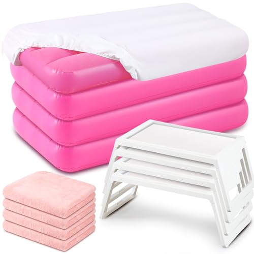 Windyun 16Pcs Kids Slumber Party Supplies -4 Kids Air Mattress with White Fitted Sheet, Breakfast in Bed Tray and Blanket,Foldable Table Toddler Inflatable Bed for Sleepover Slumber Party Teepee Tent
