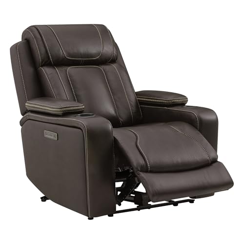 Watson & Whitely Electric Recliner Chairs for Adults, Oversized Genuine Leather Recliner, Super Zero Gravity Reclining Chair W Triple-Motor Adjustable Headrest & Lumbar Support, Dark Brown