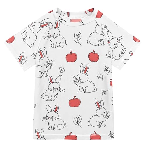 ALAZA Boys Rash Guard Swimming Shirt for Boys Short Sleeve Rabbit and Fruits UPF 50+ 5-6T