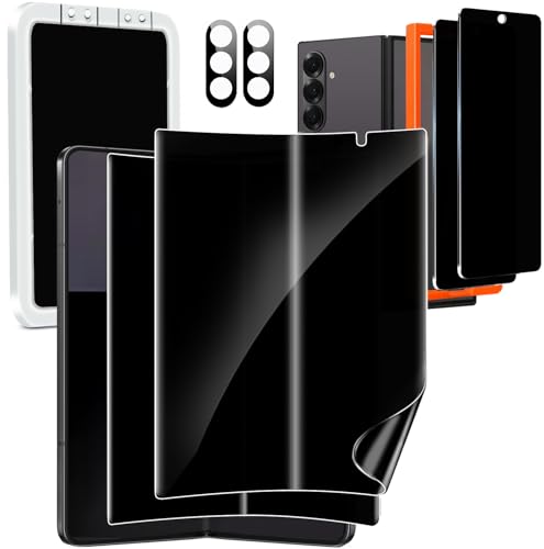 Milomdoi 6 in 1 Privacy Screen Protector for Samsung Galaxy Z Fold 7, 2 Pack Inside Anti-Spy Film with 2Pack Front Tempered Glass + 2 Pacs Camera Lens Protector Accessories