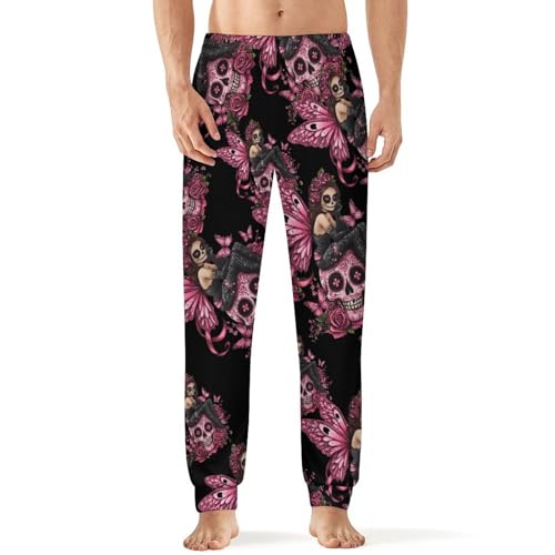 Skull Fairy Breast Cancer Awareness Ribbon Men's Pajamas Pants Lightweight Sleep Lounge Pant Pjs Bottoms Casual Sleepwear