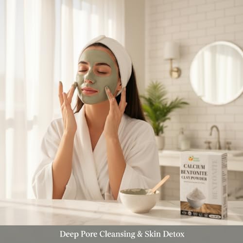 Image of Herbs Botanica Calcium Bentonite Clay Food Grade Powder Indian Healing Clay for Face and Body, Detox Body Wrap, Deep Pore Cleansing Facial, Natural Facial Mask 8 oz / 227 gms / 1 /2 lb
