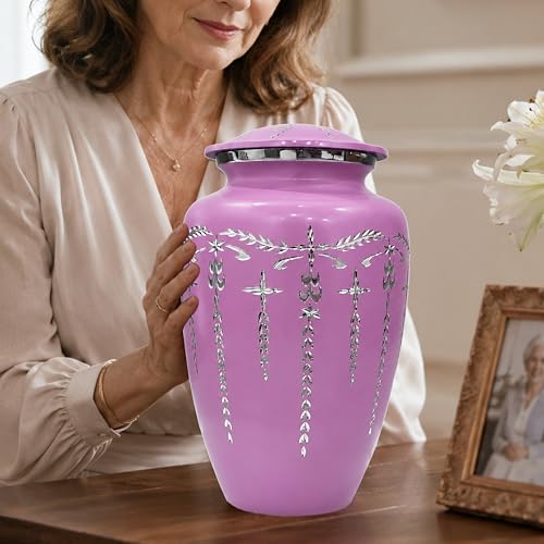Image of Urns Human Ashes Adult Male /Female,Creamation Urn for Human Ashes Adult Man /Women,200+ Cubic inch Capacity,Decorative Burial Urn, Funeral Cremation Urns 11x6.5 - Purple