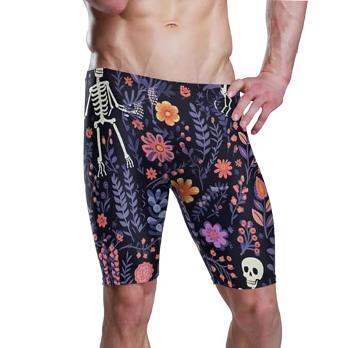 Sugar Skull Skeleton Gothic Flowers Mens Swim Jammers Swimsuit XL B0400639