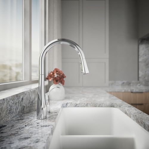 Image of KOHLER 647-CP K-647-CP Simplice Pull Down Kitchen Faucet, 2-Spray Faucet, Kitchen Sink Faucet with Pull Down Sprayer, Polished Chrome
