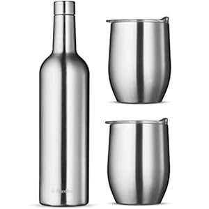 Wine Chiller Gift Set – Vacuum-Insulated Wine Bottle 750ml & Two Wine Tumbler With Lids 16oz. Made of Shatterproof 18/8…