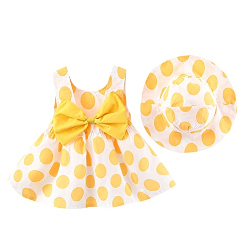 Vestido sombrero vacaciones playa niña vestidos niño verano años 03 conjunto volantes princesa sol niño sin mangas bebé niñas vestidos, amarillo, 6-12 meses