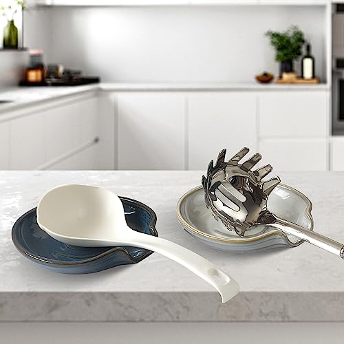 Image of Cinf 2PCS Ceramic Spoon Rest for Stove Top,Spoon Holder for Kitchen Counter Large Spatula Holder for Spoons, Ladles, Tongs, Housewarming Gifts,Blue&White