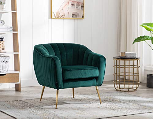 Sillón tub con tapizado suave y patas doradas verde miniatura 3