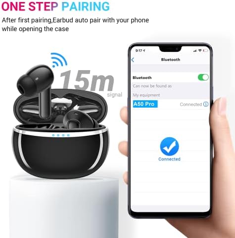 Wireless Earbuds,Bluetooth 5.3 Headphones In-Ear with 4 Mics,ENC Noise Cancellation,HIFI Stereo,32 Hours Playtime,Touch Control,IPX6 Waterproof Sports Bluetooth Earphones for iOS,Android Black