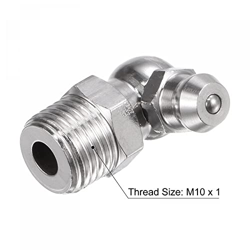 Image of uxcell 201 Stainless Steel 90 Degree Grease Fitting M10 x 1mm Thread Hydraulic Grease Fitting Accessories, 5Pcs