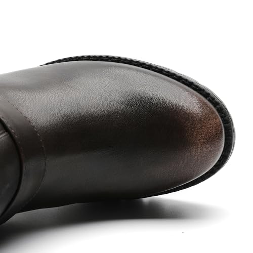 Image of GLOBALWIN Chunky Mid Calf Fashion Dressy Motocycle Biker Military Style Combat Boots for Women Low Heel