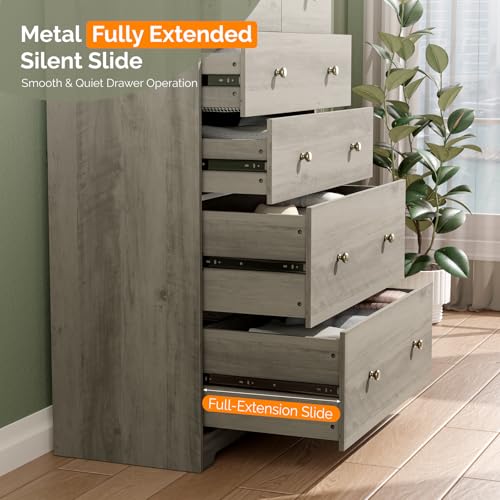 Image of VINGLI Tall Dresser, Rustic Grey Dresser 6 Drawer Chest of Drawers, Wood Gray Dressers for Bedroom, Hallway, Home Office, 31.5 inch W x 15.75 inch D x 47.64 inch H