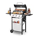 3-Burner Propane Gas Grill with 2 Foldable Side Tables, 30,000 BTU Outdoor BBQ Stainless Steel Grill with Porcelain-Enameled Cast Iron Grates and Thermometer, Easy Assembly for Patio, Backyard BBQ