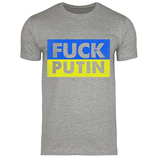 wowshirt Herren T-Shirt Fuck Putin Ukrainische Flagge Gegen Putin Demo, Größe:L, Farbe:Sport Grey (Heather)