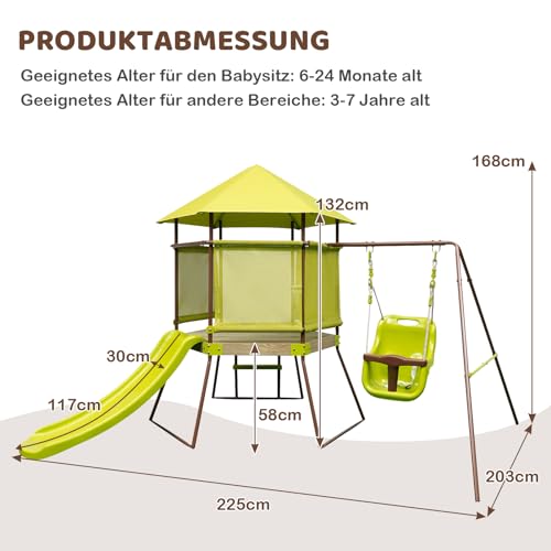 COSTWAY Spielturm, Klettergerüst mit Schaukel, Rutsche und Leiter, Outdoor Kinder Kletterturm, Kinderspielplatz für Garten