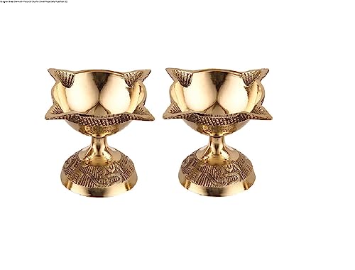 Image of 4 Face Brass Diya for Mandir, Diwali Festival Oil lamp Diya for Daily /Diwali Pooja - Size 4.5cm, Pack of 2