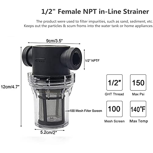 Autorocking 1/2" Female Npt In-Line Strainer With 100 Mesh Stainless Steel Filter Screen (Mwp 150 Psi) #TOP1