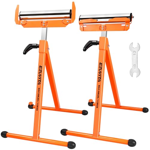 EZUVITA 2-Pack Folding Roller Stands, 250 LBS Load Capacity Per Stand, 28–43.5" Adjustable Height, Stable Support for Table Saw Outfeed & Woodworking