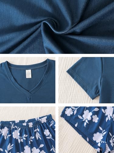 Image of VENTELAN Pajama Set For Women Cute PJS Summer Short Sleeve Shorts Sleepwear