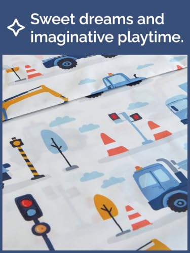 Image of Kids Full Size Truck Bed Sheets - 4 Piece Kids Truck Sheet Set - Builder Vehicle Bedding - Ultra-Soft, Cute & Cozy - Breathable & Machine Washable - Digger Bed Set for Boys, Girls, Teens & Toddlers