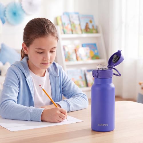 Image of GOPPUS 17oz Insulated Water Bottle with Leak-Proof Flip Lid & Carry Handle,Double-Wall Stainless Steel Bottle for School,Outdoor,and the Gym(Purple)