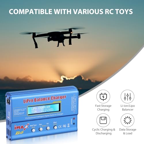 80W Lipo Battery Charger, Lipo Battery Balance Charger, 6A Rc Battery Charger with Complete power cord, AC Power Adapter for LiPo, Li-ion, NiMH, Li-ion, Li-Fe, NiCd, Rc Hobby, Pb,Blue - Image 4