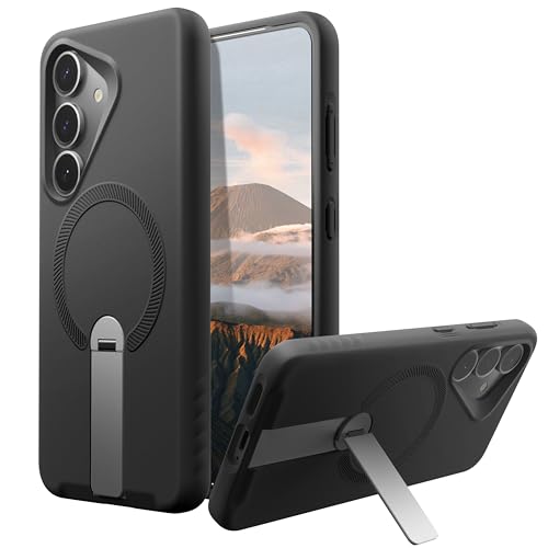 Coque Samsung S25 Plus MagSafe fine en silicone avec béquille ajustable