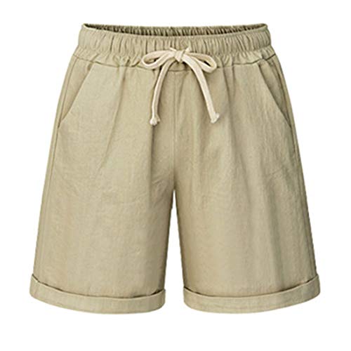 CHARTOU Women's Summer Elastic-Waist Knee Length Loose Harem Curling Bermuda Shorts (Large, 2Khaki)