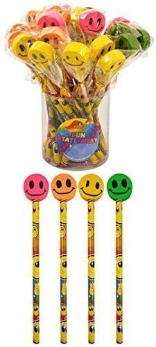 24 X Smile Face Pencils With Eraser On Top