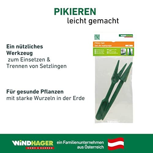 Windhager Pikierset aus Pikierstab und Pikiergabel für Sämlinge Jungpflanzen Saatgut Pflanzholz Set zur Vermehrung, 2 Stück, Dunkelgrün, 1,5 x 1,5 x 15 cm