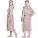 PAVILIA Soft Plush Women Fleece Robe, Taupe Light Brown Cozy Bathrobe, Female Long Spa Robe, Warm Housecoat, Satin Waffle Trim, S/M