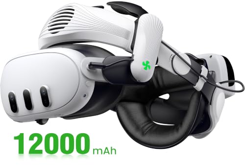 Image of AXYBCOOL Fan Battery Head Strap Compatible with Meta Quest 3S /3, 12000mAh Hot-Swappable Battery Strap Accessories with Air Cooling System Enhanced Comfort
