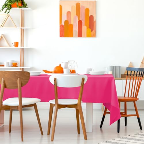 Image of Kopokita 6 Pack Hot Pink Plastic Tablecloths Disposable 54 x 108 Inch